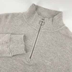 Barbour Quarter Zip Pullover Womens Medium Grey Textured Knit Mock Neck Sweater